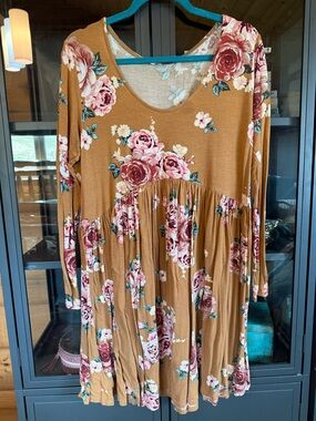 Modern Vintage Mustard Floral Babydoll Tunic